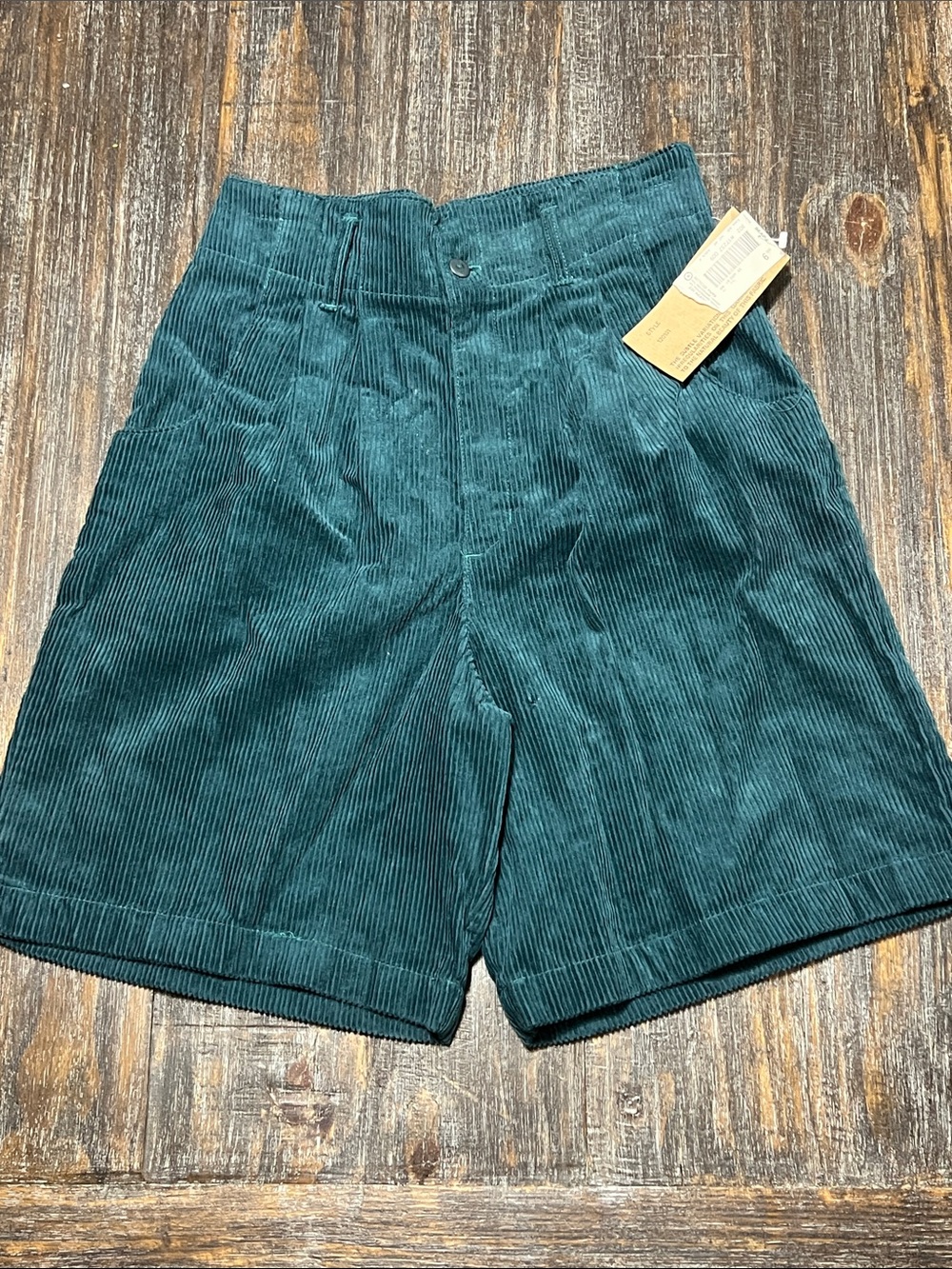 Vintage Women's High-Rise Teal Corduroy Pleated Front Shorts